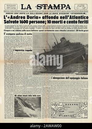 1956 , 27 juillet : le SS Andrea Doria était un paquebot pour la maison de la ligne italienne (Società di navigazione Italia) porté à Gênes, Italie .Le 25 juillet, Banque D'Images