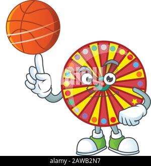 un personnage de dessin animé à la fortune de roue fort avec un basket-ball Illustration de Vecteur