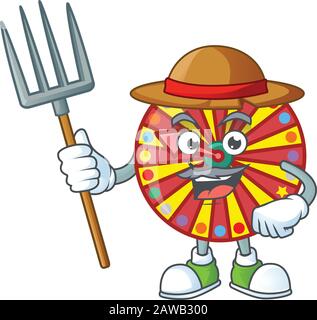 Mascotte de dessin animé Sweet Farmer Wheel fortune avec chapeau et outils Illustration de Vecteur