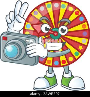 Un personnage de dessin animé Photographer roue en action avec un appareil photo Illustration de Vecteur