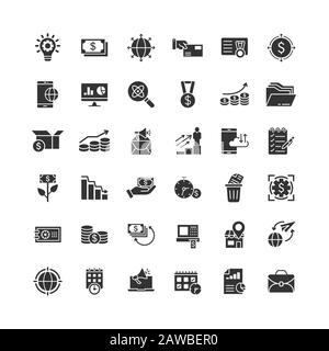 Ensemble d'icônes professionnelles à plat. Illustration vectorielle argent sur fond blanc isolé. Concept d'entreprise Media Internet. Illustration de Vecteur