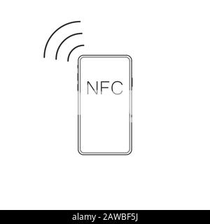 Icône linéaire de signal de smartphone NFC. Téléphone NFC. Illustration de la ligne fine. Paiement sans contact par téléphone. Écran téléphonique avec carte de crédit. Symbole de contour. Dessin de contour isolé vectoriel. Vecteur de contour modifiable eps 10 Illustration de Vecteur