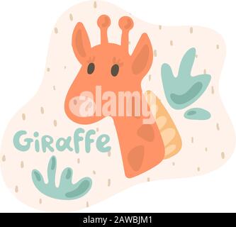 Une petite girafe regarde à travers un buisson et voit étonnamment. Girafe pour enfants dans un style plat. Girafe de texte dans une bulle de discours ivoire. Images isolées Illustration de Vecteur