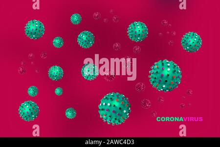 Modèle abstrait de souche virale du coronavirus du syndrome respiratoire et du coronavirus Novel 2019-nCoV avec texte sur fond rouge foncé. Pandémie De Virus Banque D'Images