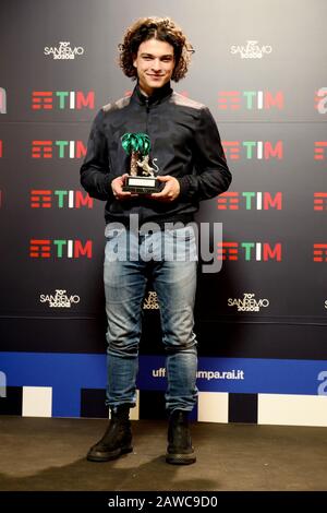 Sanremo, 70ème festival de chansons italiennes 2020. Le gagnant de Sanremo Giovani Leo Gassmann Banque D'Images