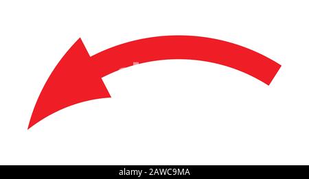 Flèche vers le bas incurvée rouge pointant vers la gauche sur un fond blanc Illustration de Vecteur