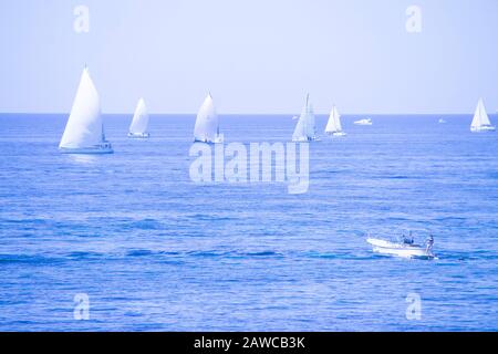 Course à voile à Santa Marinella, Lazio, Italie Banque D'Images