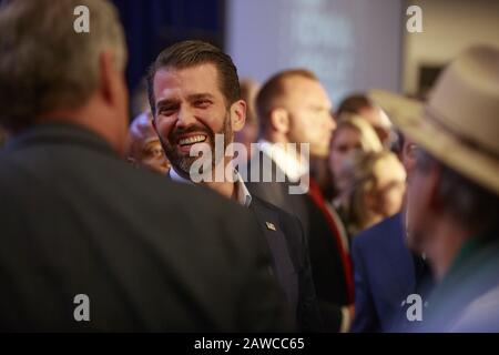 Des Moines, États-Unis. 3 février 2020. Le fils du président américain Donald J. Trump, Donald Trump Jr, s'adresse aux participants après la conférence De presse Keep Iowa Great à des Moines. Crédit: Jeremy Hogan/Sopa Images/Zuma Wire/Alay Live News Banque D'Images