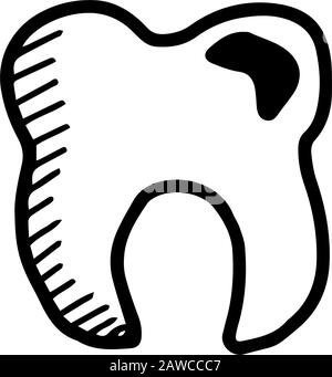 Une molaire saine ou malade ou une tooothine à feuilles caduques dans un style de gribouille dessiné à la main isolée sur fond blanc. Illustration du contour du stock vectoriel. Simple.Medi Illustration de Vecteur