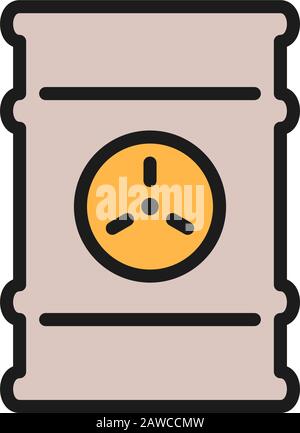 Barillet de déchets, conteneur toxique, icône de ligne de couleur plate des déchets radioactifs. Illustration de Vecteur