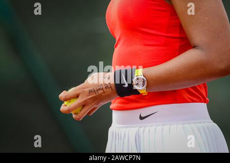 Carthagène, Espagne. 7 février 2020. Joueur espagnol, Sara Sorribes gagne à Naomi Osaka lors du premier match entre l'Espagne et l'équipe nationale du Japon pour FedCup BNP Paribas. Naomi Osaka pendant le match. Crédit: Abel F. ROS/Alay Live News Banque D'Images