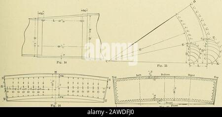 La mise en place pour les chaudières et les travailleurs de la tôlerie; Un traité pratique sur la disposition des chaudières, des piles, des réservoirs, des tuyaux, des coudes et divers travaux de tôlerie . rangée intérieure de rivets intotwenty-six espaces égaux, et courir une ligne de poinçon central marksalong la rangée avant de rivets pour correspondre à la FEUILLE de GOUSSET de points. Le gousset, ou feuille de pente, est une feuille très commune sur la chaudière de locomotives, car il y a très peu de grandes chaudières qui ne possèdent pas de plaque de gousset. Fig. 12 montre l'un de ces shetsunting le cours de dôme avec le premier cours. Cette feuille, lorsqu'elle est déployée à plat, est courbée sur le e Banque D'Images