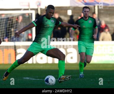 Londres, Royaume-Uni. 8 février 2020. DAGENHAM, ANGLETERRE. Février 08: Nyal Bell of Stockport County pendant le match de la Ligue nationale entre Dagenham et Redbridge FC et Stockport County au Chigwell Construction Stadium à Dagenham, Angleterre le 08 février 2020 crédit: Action Foto Sport/Alay Live News Banque D'Images