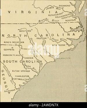 Une histoire des Etats-Unis pour les écoles . que la bataille a combattu. Entre ces deux dates, il avait autorisé leBritish hors de Caroline du Sud, sauf à Charleston, où ils sont restés fermés sous couvert de leurs navires. 100. Le sur-rendu du maïs-wallis. Maïs-wallis, en Virginie, a été renforcé, et a eu un littlecampaign contre Lafayette. À la fin du mois de juillet, Corn-wallis était à York avec 7 000 hommes. Jusqu'à présent, le Butishhad a toujours beensafe au bord de l'eau, parce que le contrôle de la mer. Maintenant tout cela a été changé par l'arrivée d'une grande flotte française com-mandée par le comte de Grasse Banque D'Images