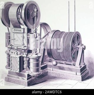 Élévateurs hydrauliques, électriques, à vapeur et à courroie. . Ntrol, qui permet de démarrer un ascenseur avec le plus parfait graduationde vitesse et de puissance. Ce système diffère essentiellement des méthodes d'éther en raison du fait que les régulationssont effectuées dans le générateur électrique alimentant le moteur et non dans le moteur lui-même. Lorsqu'il est souhaité inverser la direction du moteur, le magnétisme et, par conséquent, le loyer du générateur est inversé. De même, lorsqu'une pression plus faible est souhaitée sur le moteur, afin de ralentir, la pression produite par le générateur est réduite, t Banque D'Images