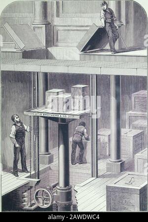 Élévateurs hydrauliques, électriques, à vapeur et à courroie. . L'ÉLÉVATEUR DE TROTTOIR HYDRAULIQUE OT. L'ASCENSEUR STANDARD OTIS. 7. L'ÉLÉVATEUR HYDRAULIQUE À ACTION DIRECTE OTIS. 8 L'ASCENSEUR STANDARD OTIS. Banque D'Images