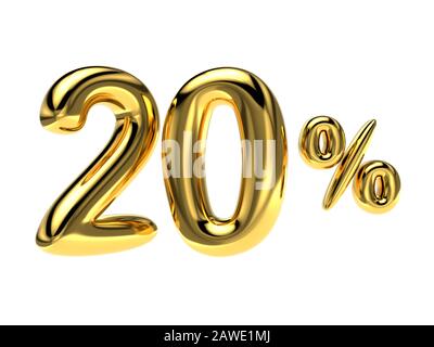20 % de réduction. Ballon brillant or en forme de nombre. Rendu tridimensionnel. Banque D'Images