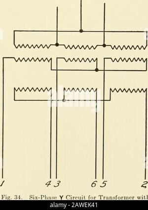 Cyclopedia de l'électricité appliquée : un ouvrage de référence général sur les générateurs et moteurs à courant direct, les batteries de stockage, l'électrochimie, le soudage, le câblage électrique, les compteurs, l'éclairage électrique, les chemins de fer électriques, les centrales électriques, les tableaux de connexion, la transmission de puissance, les machines à courant alternatif, la télégraphie, etc. De deux façons. Lorsque trois transformateurs sont utilisés, ils peuvent être connectés en y ou en étoile, c'est-à-dire, avec une extrémité de chaque primaire apporté à un point commun et l'autre borne connectée à un fil de ligne. Fig. 29, orthey peut être connecté INA ou maillé lorsque les trois primaires sont connectées inseries A Banque D'Images