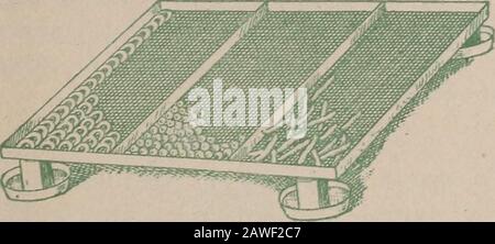 Maison mise en conserve et séchage des légumes et des fruits .. . ay beurré ensemble pour plus de commodité dans la manipulation. Un petit sèche-soleil fait maison, easilyConstruit (Fig. 4), est fait de bandes de lumière DRV ALL LUUD liiai CAA LL DKILD 19 de bois, une feuille de verre, une petite quantité de fil ofgalvanisé et un peu de tissu-fromage. Une taille pratique pour.la surface de verre 18 par 24 pouces. Pour tenir le verre makea cadre en bois clair de bandes de bois 14 pouces d'épaisseur et 1 pouce de large. Ce châssis a des jambes de matériau 1 par 13^ pouces, avec une longueur de 12 pouces pour les jambes avant et ISpouces pour ceux à l'arrière. Ce W Banque D'Images