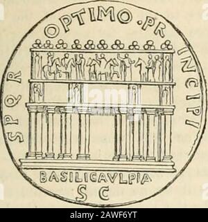 Dictionnaire de la géographie grecque et romaine . hways, et a ainsi servi à former un de ses côtés. Le basi-lica a été appelé Ulpia de Trajans nom de famille.Le plan de la partie centrale est maintenant entièrement ouvert.Il semble avoir été divisé en interne par quatre mwsof colonnes, fondant ainsi cinq allées, Avec circularnbsides ou chalcidica à chaque extrémité. Pendant les ex-ROMS. Mises en garde les bases de ces colonnes ont été découvertes en partie dans leur situation initiale. Mais il est doutfulif que les fragments de colonnes de granitenow gris vus là appartenaient à l'intérieur de la basi-lica ; il est plus probable qu'elle Banque D'Images