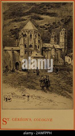 Cathédrales et églises du Rhin . Les Gereons ont dépeared, mais il y a encore une structure étendue d'une date plus moderne qui enlèche le pieu cen-tral. L'abside est basse et rec-tangulaire, tandis que la fagade de l'ouest est flanquée de deux tours romanes à poil dur. Saint-Gereons est l'une des églises les plus curieusement construites des âges moyens. Itwas fondée par l'impératrice Hélène en honneur des martyrs du Theban, qui, au nombre de trois cent quatre-vingt-dix-cinq, est décédée de leur foi, avec leurs capitaines, Gereon et Gregory, vers la fin du troisième siècle, sous le règne de l'Épper Banque D'Images