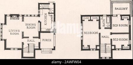 Minneapolis revue d'architecture, volIII, noIV . un large plateau latéral, plate et panelwork autour des murs. La cuisine a des fenêtres sur deux côtés de la chambre et est fournie avec beaucoup d'espace de rangement, un évier d'une pièce et un escalier au sous-sol. La chambre au-dessus du salon est de 12 x 18 pi, avec trois placards dans cette chambre. De l'autre côté du hall, il y a deux chambres de bonne taille, et des fenêtres de deux côtés des chambres, avec un grand espace de rangement, et un balcon ouvert à l'arrière de la chambre. Le hall d'entrée principal, l'escalier, le salon et la salle à manger à finitions en bois dur Banque D'Images