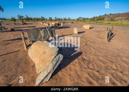 Les Verges historiques de Pergandes Sheep dans les années 1920 utilisant des dalles de granit. Australie Occidentale Banque D'Images