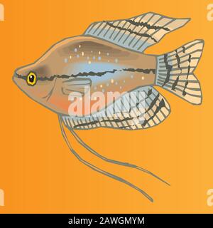Illustration de silhouette de poisson d'aquarium vectoriel. Icône colorée de poisson d'aquarium plat pour votre dessin. Illustration de Vecteur