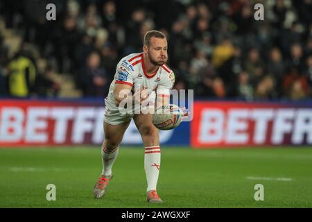 7 février 2020, KC Stadium, Hull, Angleterre; Betfred Super League, Hull FC / Hull Kingston Rovers : Adam Quinlan (1) de Hull KR se réchauffe Banque D'Images