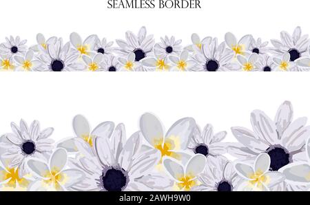 Bordure vectorielle sans couture pour prairie de fleurs. Répétition du motif. A utiliser pour les cartes de vœux, la décoration de surface, les rubans, la décoration de tissu, Pâques, pied de page. Illustration de Vecteur