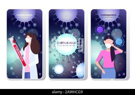 Efixer épidémie MERS-CoV wuhan 2019-nCoV pandémie de risque sanitaire concept grippe propagation flottante cellules de virus de la grippe APP mobile illustration horizontale vectorielle Illustration de Vecteur