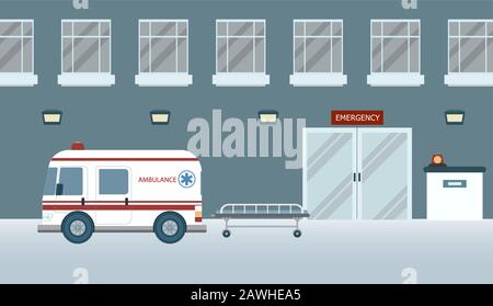 Bâtiment ou extérieur de l'hôpital avec illustration vectorielle ambulancier Illustration de Vecteur