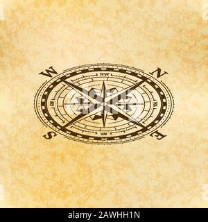 Symbole rose vent vintage en vue isométrique, icône de boussole classique sur papier ancien Illustration de Vecteur
