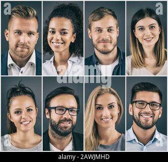 Collage de portraits d'une grande diversité ethnique Les jeunes gens d'affaires. Banque D'Images