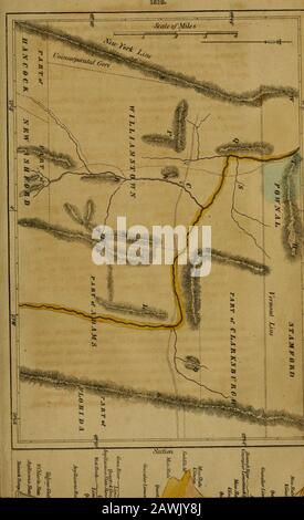 Le journal américain de la science, & c . il banques de Deerfieldriver ; pas abondant. Basanite, Ou Pierre Lydienne. Même localité. Augite. Dans un agrégat de roches vertes, de quartz et de calcareouspar, dans la gamme de roches vertes, Dperfield. Colorblack, et les cristaux habituellement imparfaits, ou cassés. Staurotide. Dans mica Slate, Northfield, à 1,6 km à l'est du thevillilage, sur le turnpike à Boston. Les cristaux servis par un ob étaient des prismes à six côtés. Le même rocher confond des grenats rougeâtres, LA GAMME LEVERETT DE GRANIT. Ce nom est donné à une gamme de granit qui émerge de la puddingstone près du centre d'Amherst, Banque D'Images