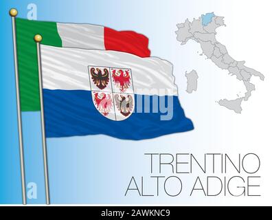 Trentin-Haut-Adige drapeau régional officiel et carte, Italie, illustration vectorielle Illustration de Vecteur