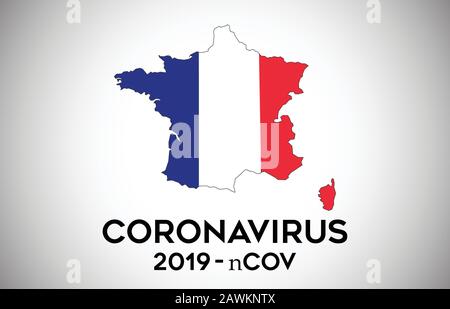 Coronavirus en France et drapeau du pays à l'intérieur de la frontière du pays carte Vector Design. 2019-nCoV avec carte de France avec illustration vectorielle du drapeau national. Illustration de Vecteur