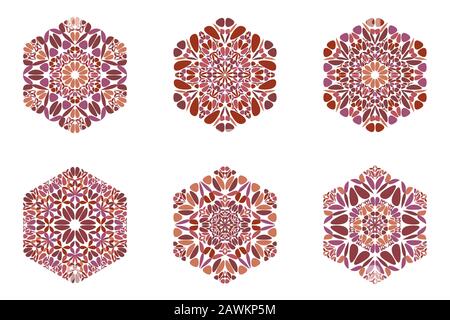 Ensemble de formes hexagonales fleuries colorées isolées - éléments graphiques vectoriels géométriques abstraits Illustration de Vecteur