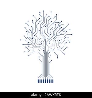 Silhouette De L'Arbre De Circuit Abstrait. Système matériel d'ingénierie informatique. Élément de conception technologique. Vecteur Illustration de Vecteur