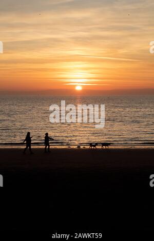 Un coucher de soleil sur la plage de Prestwick Banque D'Images