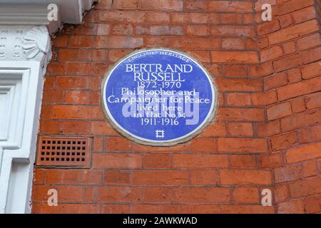 Plaque bleue Bertrand Russell. Londres, Royaume-Uni Banque D'Images