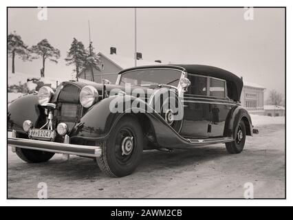 Mercedes 770K, une voiture de limousine convertible allemande de la deuxième Guerre mondiale des années 1940 en Finlande. Adolf Hitlers cadeau à Marshall Carl Gustaf Mannerheim, le chef finlandais de l'époque de la guerre, à l'occasion de son 75ème anniversaire. Mikkeli Finlande 1941 Il a été donné à Mannerheim dans l'espoir d'une plus grande coopération entre l'Allemagne nazie et la Finlande, mais comme l'histoire l'a été en vain. Banque D'Images