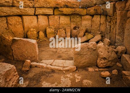 Hagar Qim temple mégalithique dans l'île méditerranéenne de Malte, phase préhistorique Ggantija, entre 3600 BC et 3200 BC. Banque D'Images