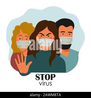Roman coronavirus 2019-nCoV en Chine, les gens en blanc masque médical. Concept de quarantaine du coronavirus. Vecteur Illustration de Vecteur