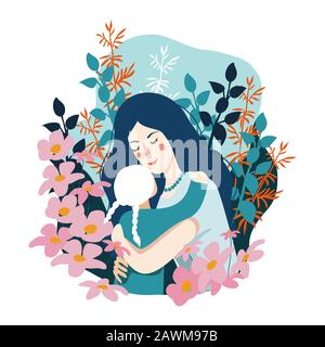 Bonne Fête Des Mères. Femme hople sa petite fille . Illustration plate vectorielle mignonne Illustration de Vecteur