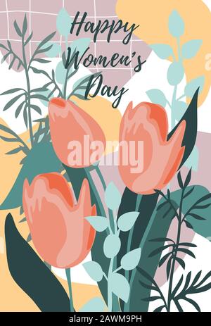 Journée internationale de la femme, fleurs sur fond abstrait. Illustration de Vecteur