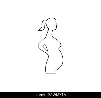 Femme Enceinte, icône de ligne. Illustration vectorielle. Plat. Illustration de Vecteur