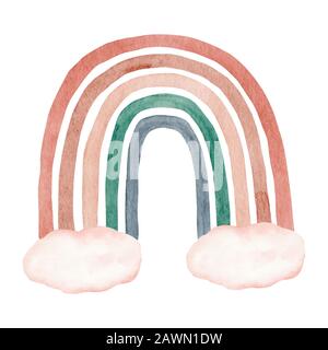 Résumé enfants aquarelle raindow, clipart avec des arcs-en-ciel de boho peints à la main. Illustration de l'art de pépinière dans un style scandinave branché. Art contemporain, ra Banque D'Images