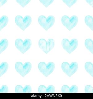 Motif coeurs aquarelle sans couture. Papier numérique bleu à coeur aquarelle. Texture romantique colorée en aquarelle. Banque D'Images