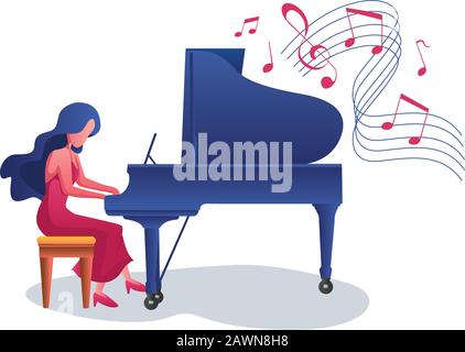 Piano Girl Sur Blanc Illustration de Vecteur